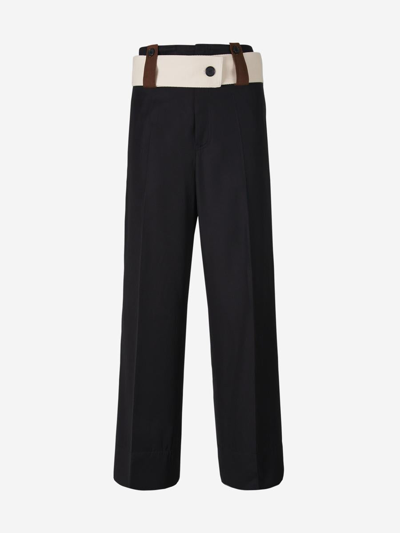 Plan C Contrast Belt Pants In Black, Brown And Cream