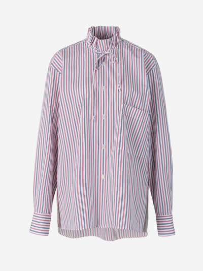 Plan C Ruffle Striped Shirt In Red, Blue And White