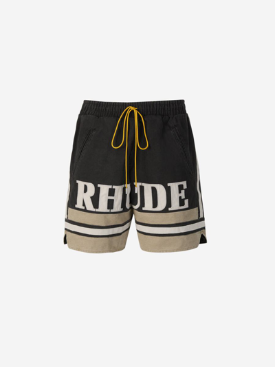 Rhude Cotton Logo Bermuda Shorts In Black/khaki