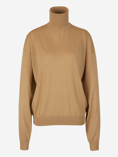 Saint Laurent Knitted Wool Sweater In Camel