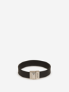 Saint Laurent Logo Leather Bracelet In Black