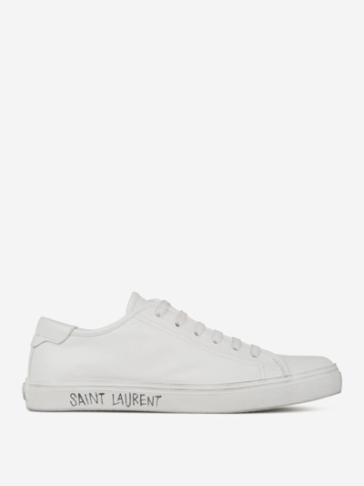 Saint Laurent Malibu Leather Sneakers In White