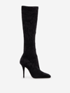 Saint Laurent 110mm Talia Velvet Boots In Black