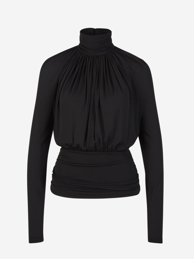 Saint Laurent Viscose Gathered Blouse In Cinched Waist