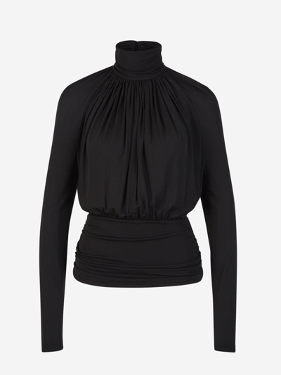 Saint Laurent Viscose Gathered Blouse In Black