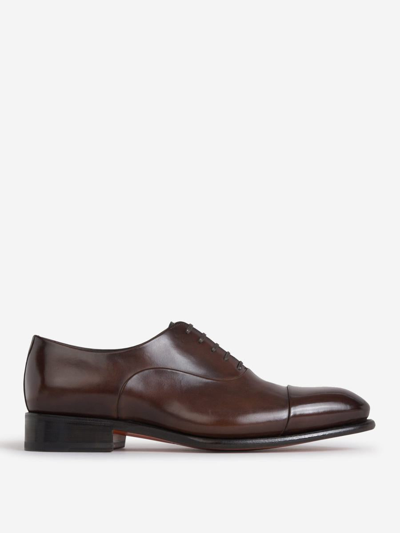 Santoni Distressed Leather Shoes In Dark Brown