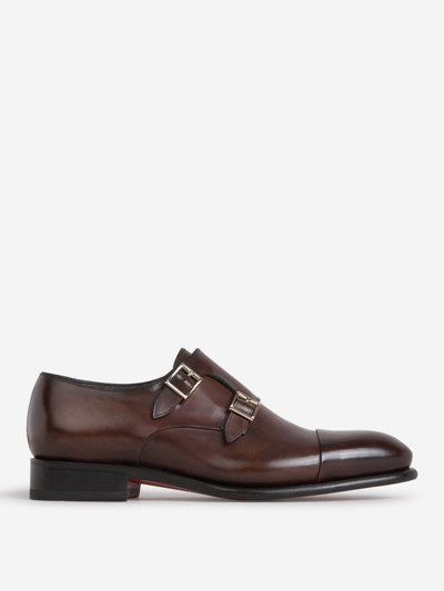 Santoni Men's Double Buckle Leather Dress Shoes In Dark Brown