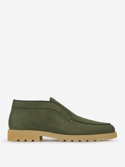 Santoni High Suede Leather Loafers In Verd Militar