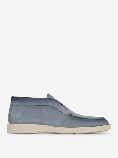 Santoni High Leather Loafers In Blau Denim