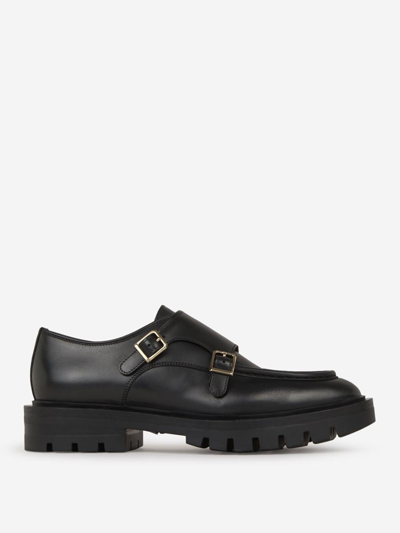 Santoni Leather Buckles Loafers In Negre