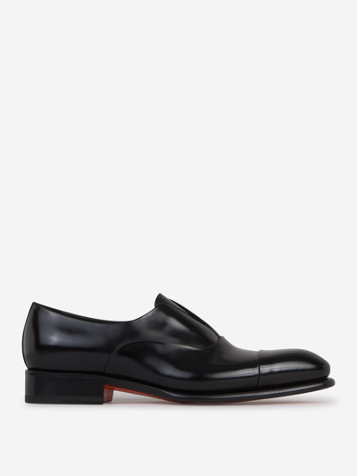Santoni Smooth Leather Loafers In Negre