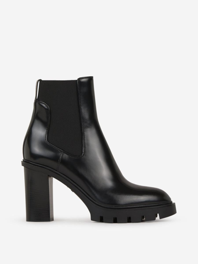 Santoni Slip On Leather Ankle Boots In Negre