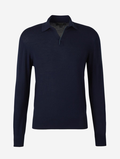 Sease Wool Knitted Polo In Midnight Blue