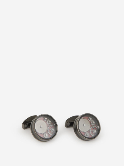 Tateossian Gear Gear Cufflinks In Dark Gray And Red