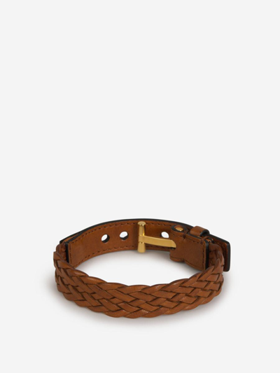 Tom Ford Braided Leather Bracelet In Brown