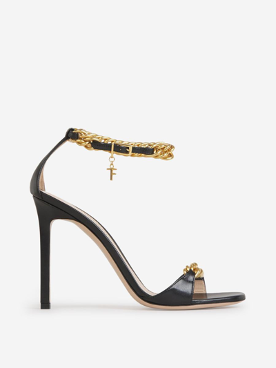 Tom Ford Leather Chain Sandals In Negre