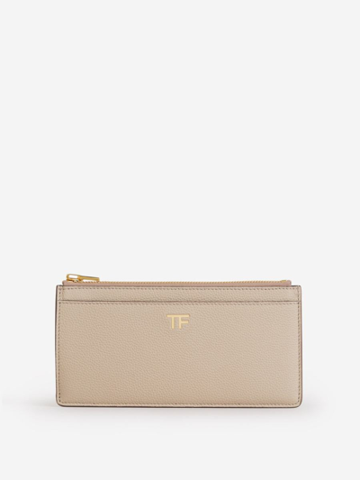 Tom Ford Leather Logo Purse In Zip Closure