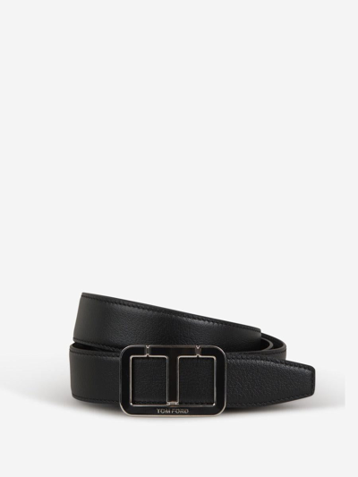 Tom Ford Leather T Belt In Black