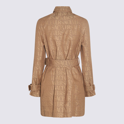 Versace Light Brown Cotton Blend Trench Coat In Brown/beige