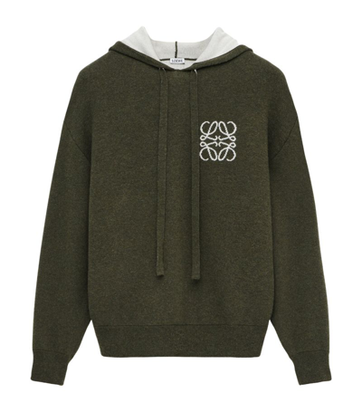 Loewe Anagram Jacquard-knit Wool Hoodie In Green