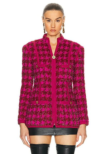 Pre-owned Chanel Shimmer Houndstooth Tweed Jacket In Pink