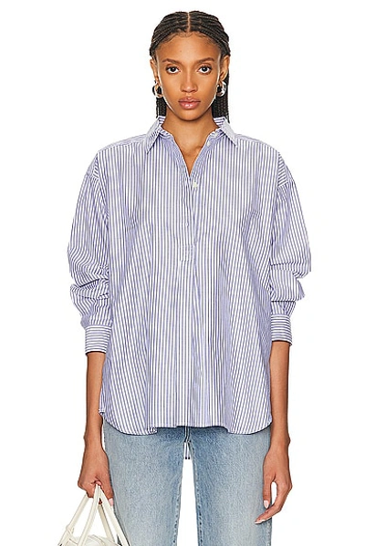 Totême Striped Half-placket Shirt In Blue