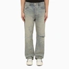 Amiri Light Blue Destroyed Straight Jeans With Cut-out In Cotton Denim Man In Light Blue