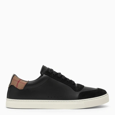 BURBERRY BURBERRY | BLACK LEATHER TRAINER WITH CHECK PATTERN