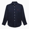 POLO RALPH LAUREN NAVY BLUE LINEN BUTTON-DOWN SHIRT