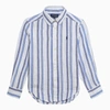 POLO RALPH LAUREN WHITE/BLUE STRIPED LINEN BUTTON-DOWN SHIRT