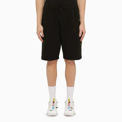 Stone Island Black Cotton Bermuda Shorts With Logo