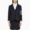 THOM BROWNE NAVY BLUE SINGLE-BREASTED JACKET IN WOOL BLEND