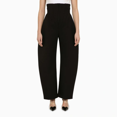 ALAÏA BLACK WOOL-BLEND ROUNDED CORSET TROUSERS