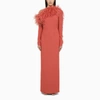 TALLER MARMO PEONY-COLOURED LONG DRESS WITH FEATHERS