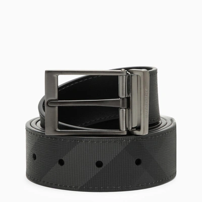 Burberry Smoke Black/graphite Vintage Check Belt In Reversible Coated Canvas Men In Gray