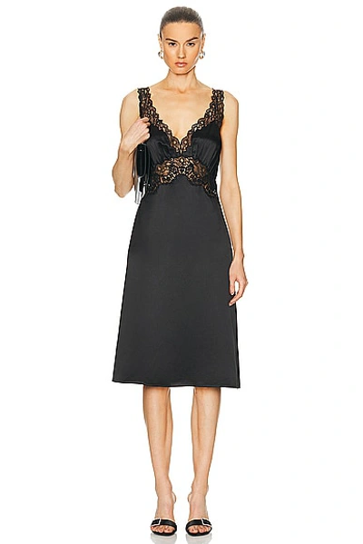 Saint Laurent Satin Lace Dress In Noir