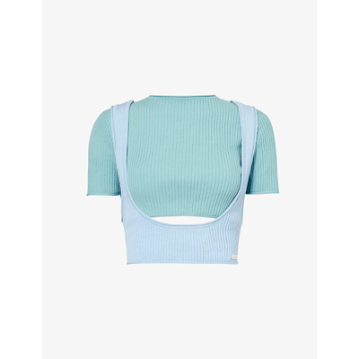 House Of Sunny Womens Sky Blue Olympus Layered Knitted Top