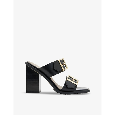 ALLSAINTS ALLSAINTS WOMEN'S BLACK CAMILLE BUCKLE-EMBELLISHED HEELED LEATHER MULES