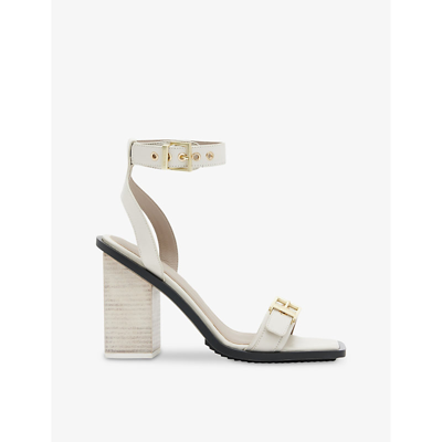 Allsaints Womens Parchment Whit Pamela Buckle-embellished Heeled Leather Sandals