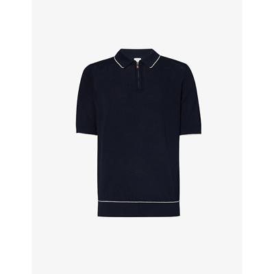Eleventy Short-sleeve Knitted Polo Shirt In Blue