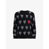 ALLSAINTS ALLSAINTS MENS BLACK/GREY AMORE HEART-MOTIF WOOL-BLEND JUMPER