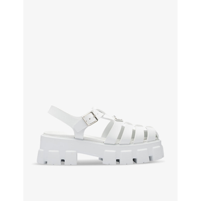 Prada Monolith Logo Platform Sandals In White