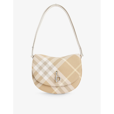 Burberry Rocking Horse Checked Wool-blend Shoulder Bag In Flax