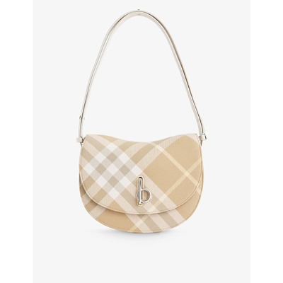 Burberry Womens Flax Rocking Horse Checked Wool-blend Shoulder Bag