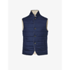ELEVENTY ELEVENTY MEN'S NAVY AND SAND FUNNEL-NECK QUILTED CASHMERE AND SILK-BLEND GILET