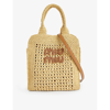 Miu Miu Rete Branded Raffia Top Handle Bag In Naturale/cognac