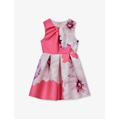 Reiss Girls Pink Kids Rosalind Floral-print Scuba Woven Dress