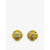 Jennifer Gibson Jewellery Womens Gold White Pre-loved Gold-plated Metal And Crystal Clip-on Earrings In Gold White