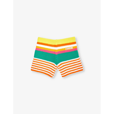 Marni Girls Poppy Orange Kids Striped Brand-appliqué Cotton Knitted Shorts 6-14 Years
