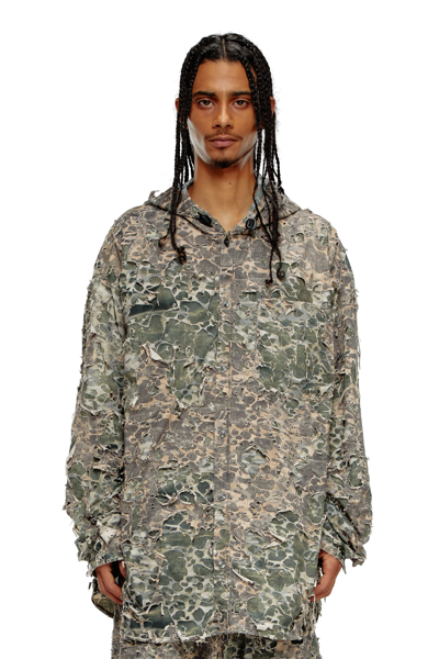 Diesel Camo Shirt With Destroyed Finish In Multicolor